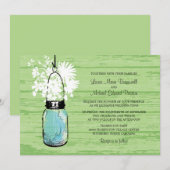 Rustiek Hout Mason Jar en Wildflowers Wedding Kaart (Voorkant / Achterkant)