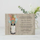 Rustiek Hout Mason Jar en Wildflowers Wedding Kaart (Staand voorkant)