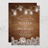 Rustiek hout Mason Jar Lace verlovingsfeest Kaart (Voorkant / Achterkant)