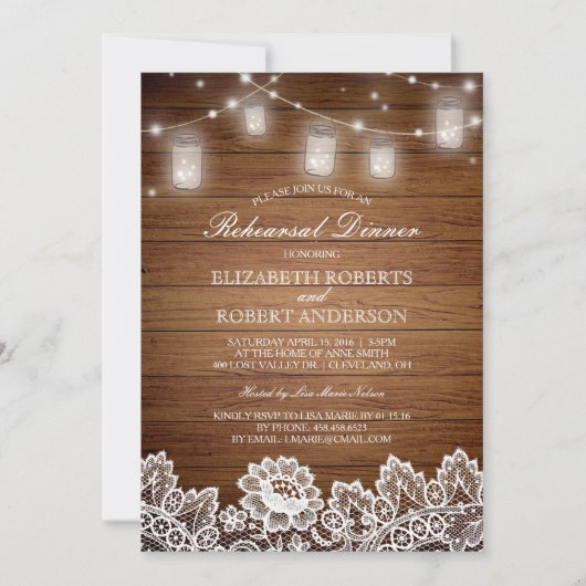 Rustiek hout Mason Jar Lights repetitie diner Kaart (Voorkant)