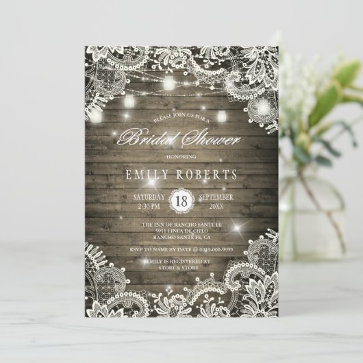 Rustiek hout Mason Jars Lights Kant Vrijgezellenfe Kaart (Staand voorkant)