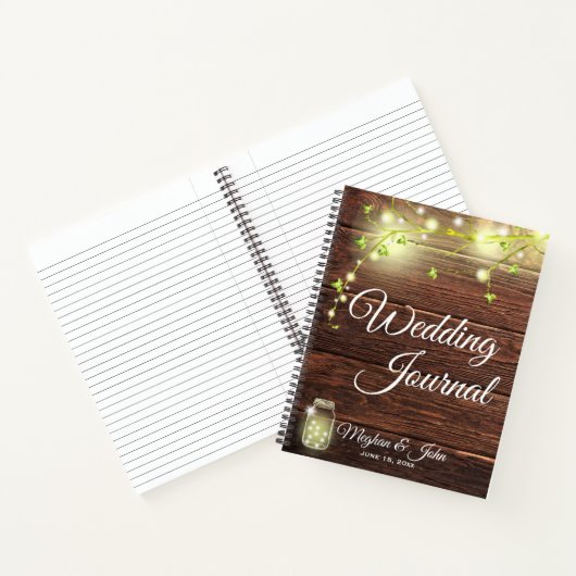 Rustiek Hout Mason String Lights Trouwdagboek Notitieboek (Binnen)