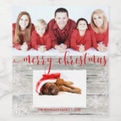 Rustiek hout Merry Christmas Foto - Wijnlabel Wijn Etiket (Enkel label)