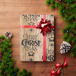 Rustiek hout Merry Christmas Woodland Christelijk Cadeaupapier