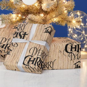 Rustiek hout Merry Christmas Woodland Christelijk Cadeaupapier