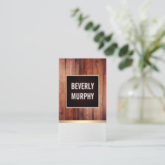 Rustiek Hout met Grens Verfraaiing / Gouden Trim Visitekaartje (Staand voorkant)
