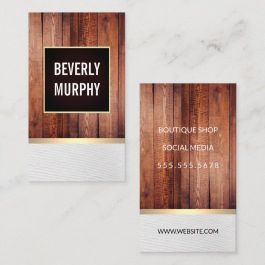 Rustiek Hout met Grens Verfraaiing / Gouden Trim Visitekaartje (Voorkant / Achterkant)