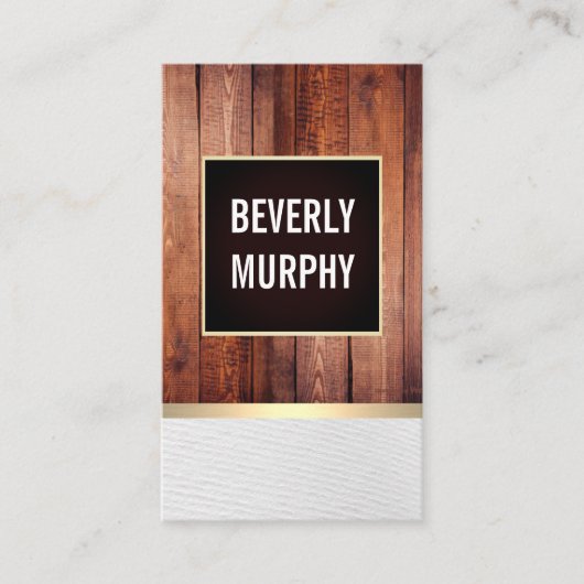 Rustiek Hout met Grens Verfraaiing / Gouden Trim Visitekaartje (Voorkant)