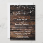 Rustiek hout met lichten, "Just Married"-calligraf Kaart (Voorkant)
