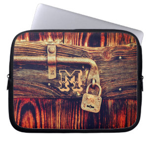 Rustiek hout met messing lock bruine houtnerf laptop sleeve