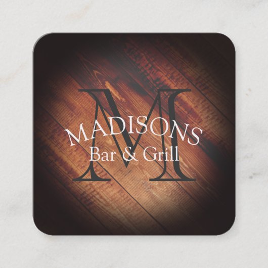 Rustiek hout met Monogram Vierkante Visitekaartje (Voorkant)