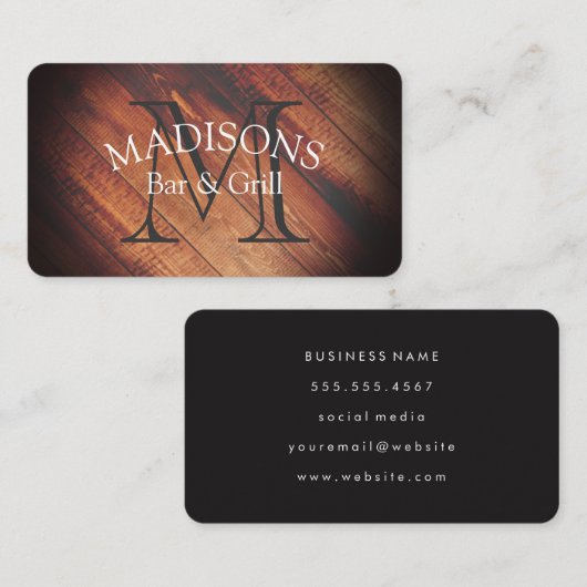 Rustiek hout met Monogram Visitekaartje (Voorkant / Achterkant)