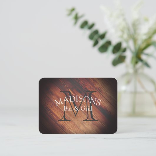 Rustiek hout met Monogram Visitekaartje (Staand voorkant)