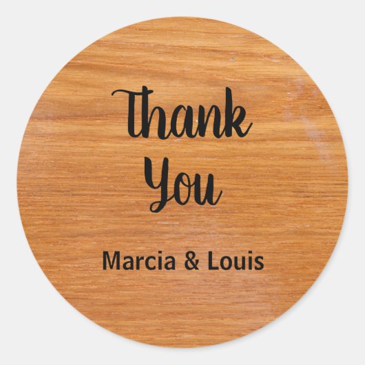 Rustiek hout met namen ronde sticker (Voorkant)