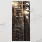 Rustiek hout met String Lights Bruiloft Menu (Voorkant)