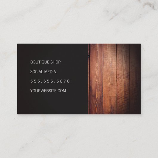 Rustiek hout met versiering en vignette visitekaartje (Achterkant)