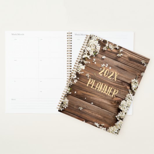 Rustiek hout met witte bloemen planner (Display)