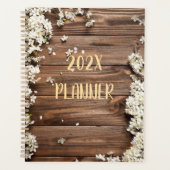 Rustiek hout met witte bloemen planner (Voorkant)