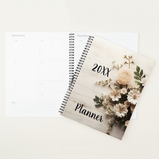 Rustiek hout met witte elegante bloemen planner (Display)