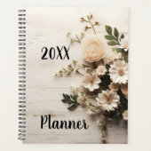 Rustiek hout met witte elegante bloemen planner (Voorkant)