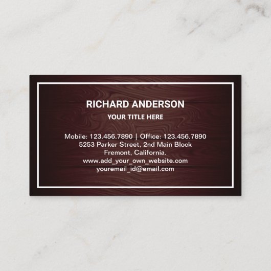 Rustiek Hout Metallic Goud Aroma Olie Parfum Fles Visitekaartje (Achterkant)