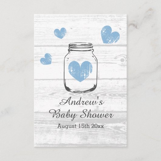 Rustiek hout metselaar jar boy's baby shower party informatiekaartje (Voorkant)
