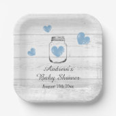 Rustiek hout metselaar jar boy's baby shower party papieren bordje (Voorkant)