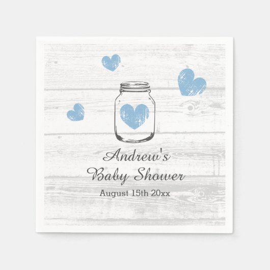 Rustiek hout metselaar jar boy's baby shower party servet (Voorkant)