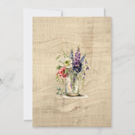 Rustiek hout metselaar pot bloemenbruiloft uitnodi kaart (Achterkant)