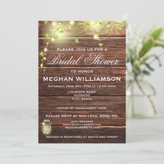 Rustiek hout metselaar verlichting bruids douche u kaart (Staand voorkant)