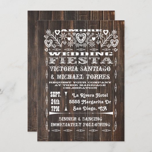 Rustiek Hout Mexicaanse bruiloft Papel Picado Kaart (Voorkant / Achterkant)