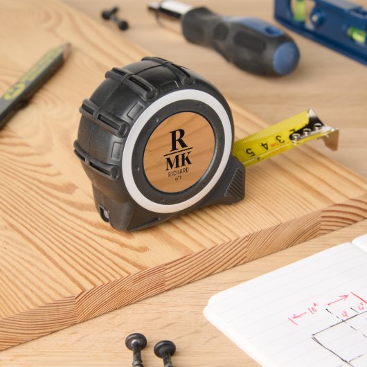 Rustiek Hout Minimalistisch 3 Initialen Monogram Rolmaat (Houtwerk)