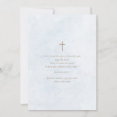 Rustiek Hout Modern Elegant Script Blauw Doopsel Kaart (Achterkant)