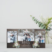Rustiek Hout Modern Script Merry Christmas 3 Foto' Feestdagenkaart (Staand voorkant)