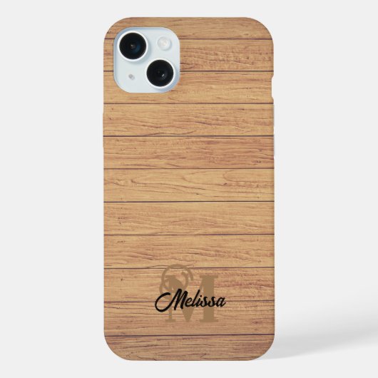 Rustiek Hout monogram iPhone Hoesje (Achterkant)