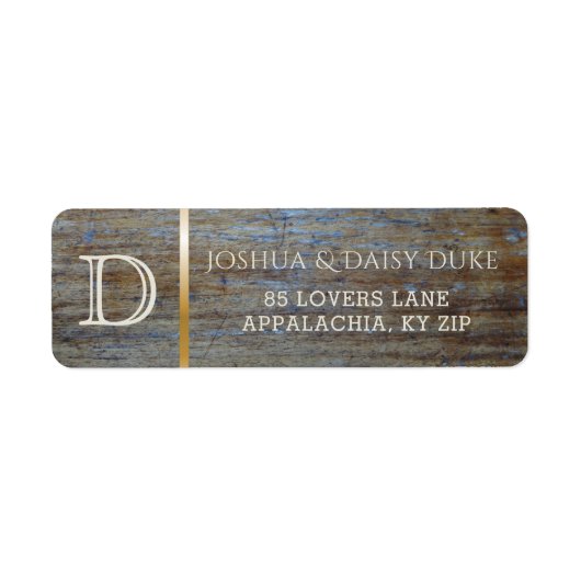 Rustiek hout monogram | Land Huwelijk Thema Etiket (Voorkant)