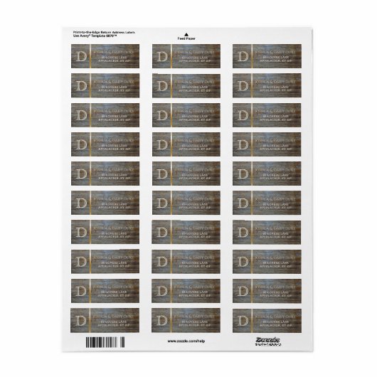 Rustiek hout monogram | Land Huwelijk Thema Etiket (Full Sheet)