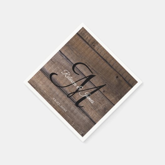 Rustiek Hout Monogram Naam Script Bruiloft Partij Servet (Hoek)