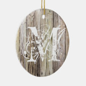 Rustiek Hout Monogrammed Kerst Ornament (Rechts)