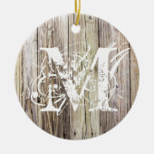 Rustiek Hout Monogrammed Kerst Ornament (Voorkant)