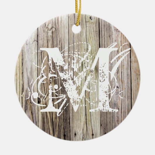 Rustiek Hout Monogrammed Kerst Ornament (Voorkant)