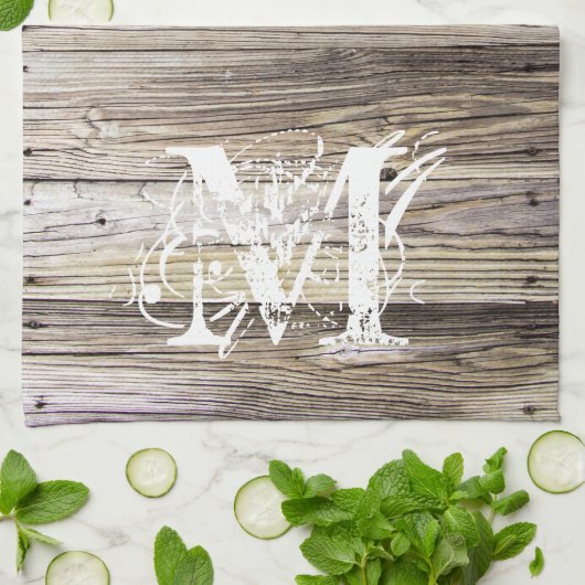 Rustiek Hout Monogrammed Keuken Handdoek (Gevouwen)