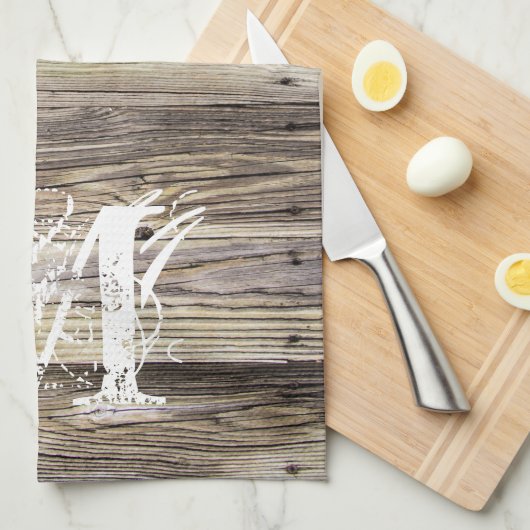 Rustiek Hout Monogrammed Keuken Handdoek (Quarter Fold)