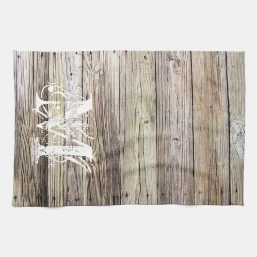 Rustiek Hout Monogrammed Keuken Handdoek (Horizontaal)