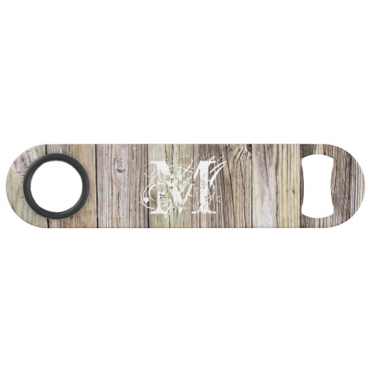 Rustiek Hout Monogrammed Speed Bottle Opener Speed Flessenopener (Voorkant (Horizontaal))