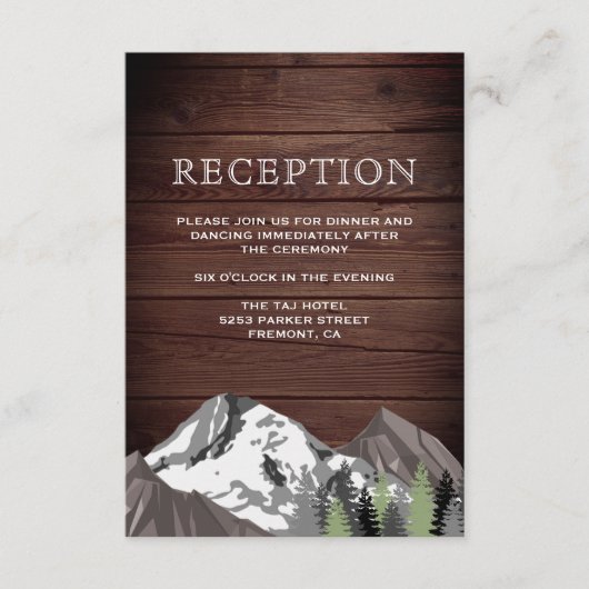 Rustiek Hout Mountain Forest Trouwreceptie Informatiekaartje (Voorkant)