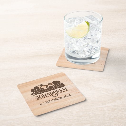 Rustiek hout Mr en Mrs bruidegom trouwgunst Kartonnen Onderzetters (Insitu)