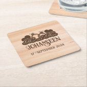 Rustiek hout Mr en Mrs bruidegom trouwgunst Kartonnen Onderzetters (Schuin)