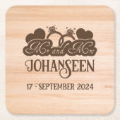 Rustiek hout Mr en Mrs bruidegom trouwgunst Kartonnen Onderzetters (Voorkant)