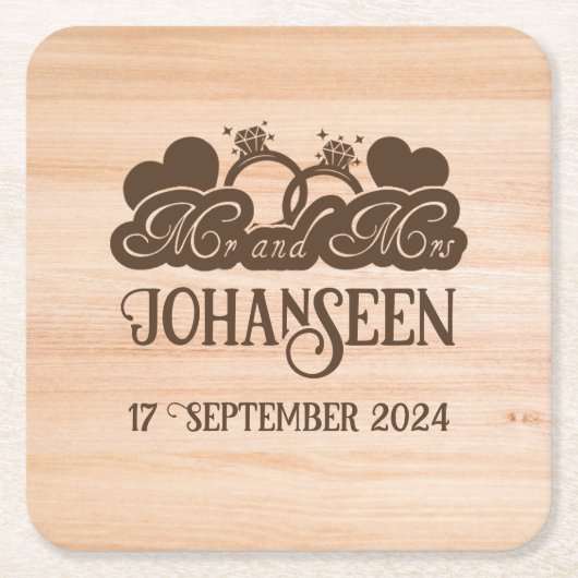 Rustiek hout Mr en Mrs bruidegom trouwgunst Kartonnen Onderzetters (Voorkant)